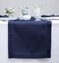 Solino Home Linen Navy Table Runner 120 Inches Long - 100% Pure Linen Hemstitch 14 x 120 Inch Table Runner for Dining, Fall, Autumn, Thanksgiving - Classic Hemstitch