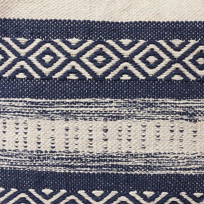 REDEARTH · Tufted Pouf Ottoman with Filler Textured Storage Cube Bean Bag Pouffe Footrest for Living Room, Bedroom, Nursery, Home Decor; 100% Cotton (17.5"X17.5"X17.5", Indigo Impressions)