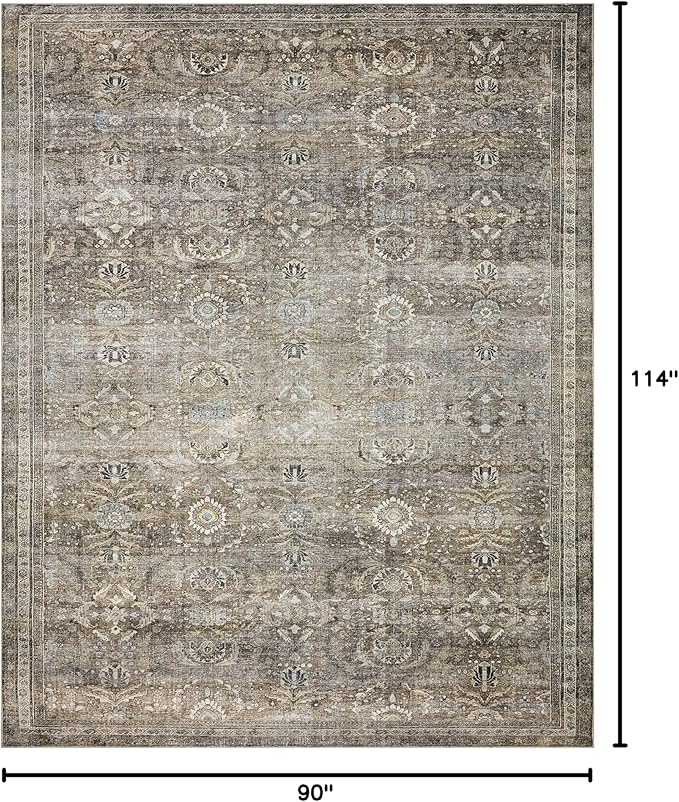 Loloi Layla Collection LAY-13 Antique/Moss 7'-6" x 9'-6" .13" Thick Area Rug, Soft, Durable, Vintage Inspired, Distressed, Low Pile, Non-Shedding, Easy Clean, Printed, Living Room Rug