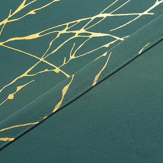 Grommets Blackout Long Window Curtains Green Gold-52W*84L 2PCS Drapes for Bedroom