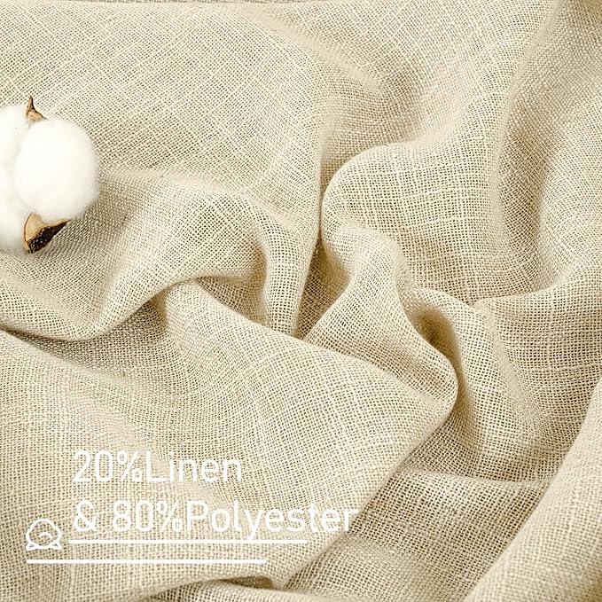 LAMIT 102 inches Long Sheer Linen Curtains, Linen Textured Light Filtering Semi Sheer Bronze Grommet Natural Boho Drapes for Living Room/Farmhouse, 2 Panels, Beige, 52 x 102 Inch