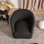 KINWELL 32" Wide Modern Boucle Swivel Barrel Chair, No Assembly Round Upholstered Swivel Accent Armchair for Living Room, Bedroom, Office (Black)