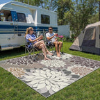 Indoor Outdoor Area Rug Washable Multicolored Patio Rug Tropical Botanical Modern Floral Indoor Outdoor Carpet Brown White Rug Non Slip Non Shedding for Patio, Deck, Backyard, Porch (9x12)