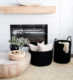OrganiHaus Woven Laundry Basket - Large Round Black Rope Basket for Dirty Clothes, Blankets, Toys & Nursery Organizers - 38x45cm