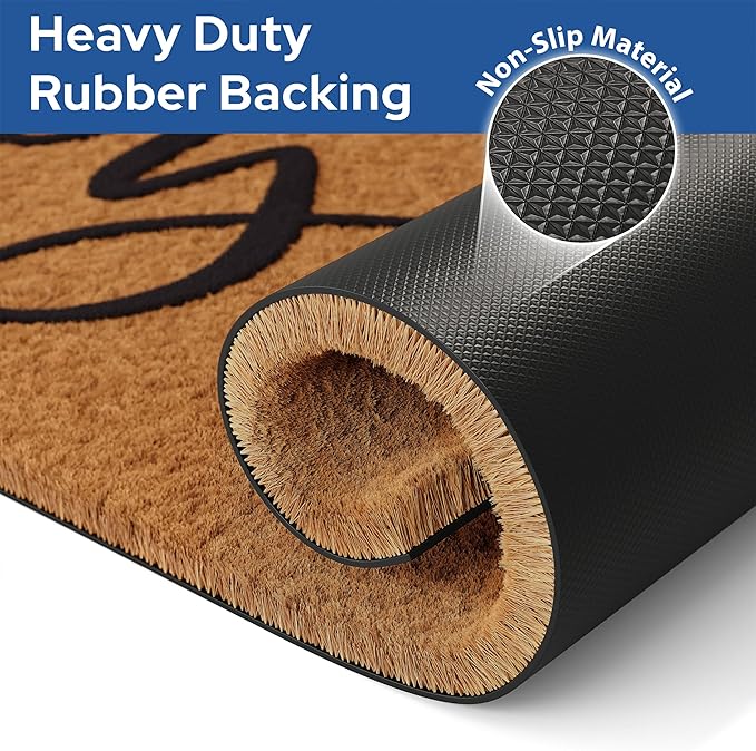Barnyard Designs Natural Coco Coir Heavy Duty Backing Doormat - Large Cute Non-Slip Front Door Welcome Mat for Outside Entrance or Porch Entry, Brown (17x 30, Y'all)