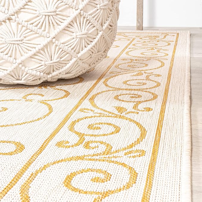 JONATHAN Y Vintage Filigree Indoor Outdoor Area Rug 3X5 Cream/Yellow, Charleston Textured Weave for Backyard, Patio, Porch, Easy-Cleaning, High Traffic, Pet-Friendly, Non-Shedding (SMB106M-3)