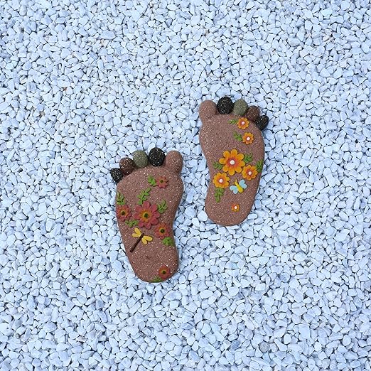 Stepping Stones - Light Brown Resin Footprint Shaped Set of 2 for Patio, Deck, Garden or Sidewalk