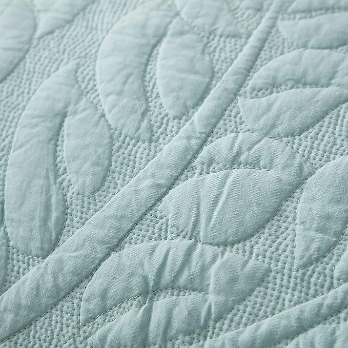 MarCielo 3-Piece 100% Cotton Oversized Bedspread Lightweight Quilt Coverlet Embroidery Farmhouse Bedding Set T0 (Aruba Blue, Oversized Queen (100"x106"))