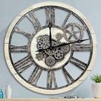HOIBAI Large Wall Clock, Wall Clocks for Living Room Decor 30 Inch Farmhouse Vintage Rustic Kitchen Wall Decor Vintage Roman Oversized Wall Clock for Home Bedroom House, Moving Gears Clock