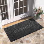 Yimobra Welcome Front Door Mat Outdoor, Heavy Duty Sturdy Non Slip Doormats, Rubber Backing, Low-Profile Entrance Rugs, Absorbent Resist Dirt, Easy Clean Patio Garage Floor Mats, 47X24 Inch, Black