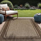 Beverly Rug Large Outdoor Rug 9x12 Modern Bordered Area Rugs for Indoor and Outdoor Patio Deck Porch Garden Waterproof Weather Sun Resistant Washable Outside Carpet (9 x 12 Jute)