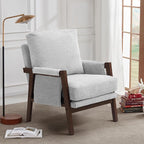 Modern Accent Chair for Living Room Mid Century Arm Chair Upholstered Bedroom Chair Comfy Lounge Chair with Solid Wood Frame, White
