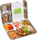 Extra Large Premium Stainless Steel Dinner Plates, 5 Compartments, Set of 2 | Eco Friendly Dinnerwear for Camping, Portion Control, Meal Prep, Lunch, and Party