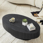 Oval Coffee Table for Living Room, Modern Fluted Coffee Tables with Pedestal Base, Handcrafted Centre Tea Tables Easy Assembly-43.7" Black