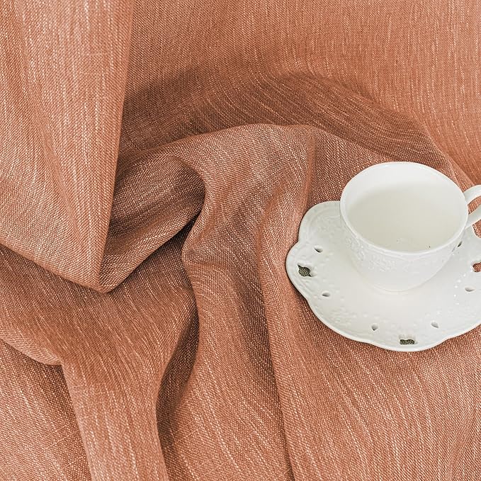 MYSKY HOME Orange Curtains for Bedroom, Short Curtains for Small Window, Boho Semi Sheer 2 Panel Set, Linen Style Texture for Closet/Kitchen, 50"x63", Burnt Orange