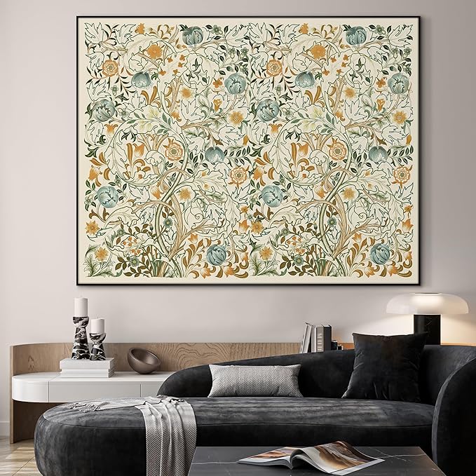 SIGNWIN 60"x72" Extra Large Framed Wall Art Vintage Botanical Floral with Golden and Teal Leaves, Elegant Nature Illustration for Home Living Room Bedroom Decor (Frame Assembly Required)