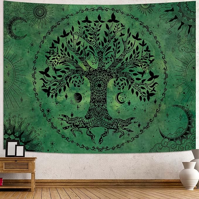 Lunerfex Tree of Life Mandala Tapestry Boho Tapestry for Bedroom Green Tapestries Wall Hanging Living Room Wall Art and Home Decor 70x90