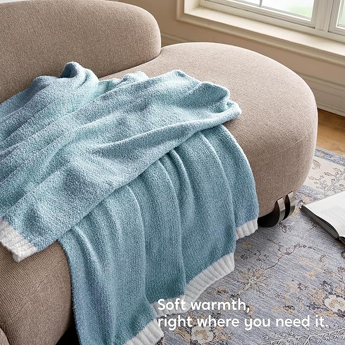 Joiedomi Twin Blanket for Couch Bed Sofa, Blue Knitted Blankets Gifts for Women Mom Girls, Cozy Cute Soft Throw Home Room Decor Aesthetic for Women Mothers Birthday Gifts 60x80 Inches