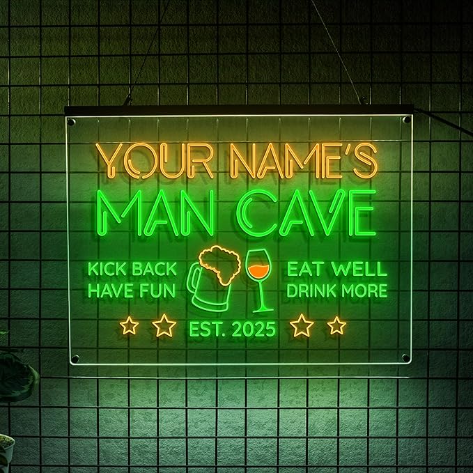 Custom Bar Neon Sign Personalized LED Signs for Man Cave Cool Home Bar Lighted Acrylic Table for Men Lounge Workshop Garage Poker Billiards Tavern Wall Decor Gifts