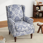UIXE Floral Accent Chair, High Back Pattern Arm Chair for Living Room, Traditional Fabric Armchair Comfy Upholstered Sofa Reading Seat with Nailhead Trim & Retro Wood Legs - Navy