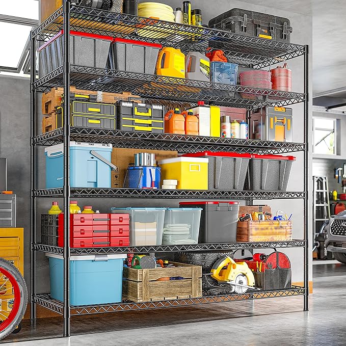 REIBII 83" H Storage Shelves 3840LBS Metal Shelving Unit 6 Tier Wire Shelving Commercial Adjustable Garage Shelving Heavy Duty for Storage Rack for Pantry, Garage, Kitchen, 83" H x 55.5" W x 18" D