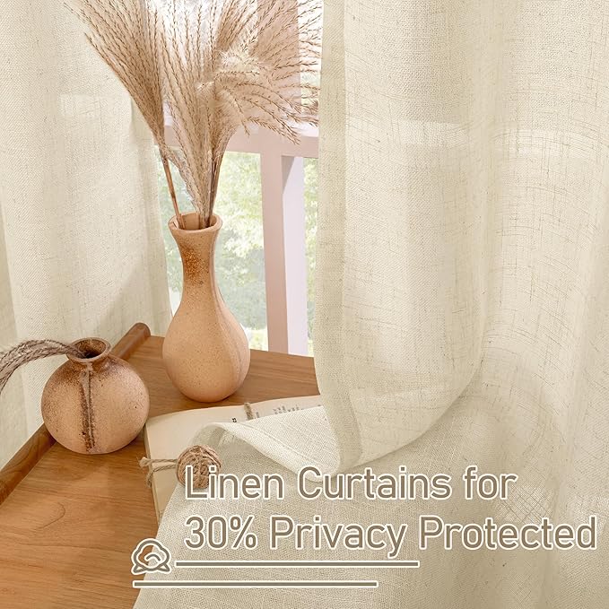 LAMIT Linen Curtains 72 inches Long for Living Room, Soft Thick Linen Semi Sheer Light Filtering Bronze Grommet Window Treatments Neutral Drapes for Bedroom, 2 Panels Set, 52 x 72 Inch