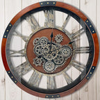 DORBOKER 24" Original Moving Gears Wall Clock, Large Industrial Wall Clock for Living Room Decor,Oversized Wood Vintage Farmhouse Steampunk Rustic Clocks for Wall Decor,Black Walnut