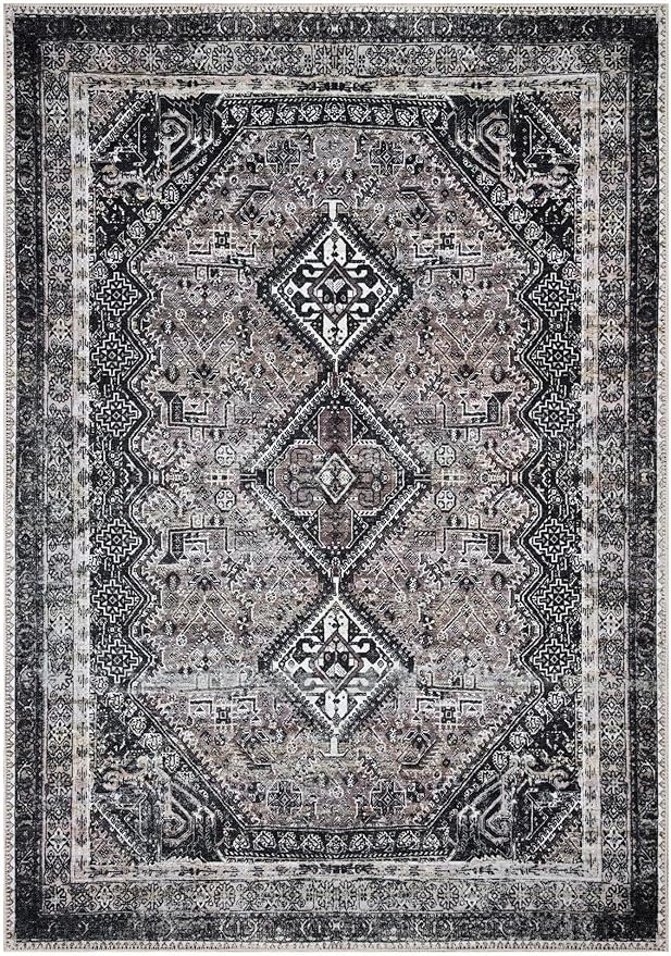 Keen Home Design 5x7 Rug - Machine Washable Area Rug with Non-Slip Backing, Ideal for Living Room, Dining Room, Bedroom - Vintage, Easy Clean, Durable, Low Pile Rug - (5' x 7')
