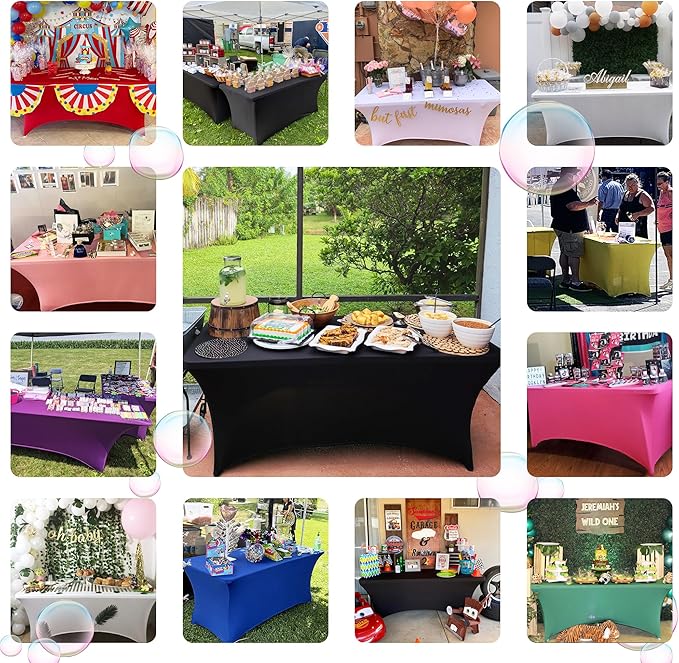 ABCCANOPY 6 FT Spandex Table Cover Stretch Fitted Wrinkle Resistant Tablecloth Reuse for Rectangular Folding Table Patry Event Wedding Banquet Protector Pink