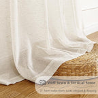 FMFUNCTEX Linen Sheer Pinch Pleated Curtains for Living Room, Linen Flax Beige 96 Inches Long Sheer Curtain Panels for Bedroom, Natural Back Tab Window Drapes for Farmhouse, Rod Pocket 2 Panels