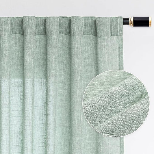 MYSKY HOME 95 Inch Curtains Farmhouse Light Filtering Privacy Curtain Drapes for Patio Door Living Room, Linen Look Texture Fabric Bohemian Draperies Soft Touch Back Tab, 50x95, Aqua, 2 Panels