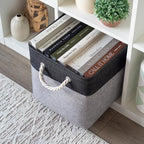 OrganiHaus 12x12 Cube Storage Bins 4 Pack, Foldable Cube Storage Organizer w/ Rope Handles, Collapsible Fabric Bins for Toys, Clothes & Closet Organization, Fabric Square Baskets - Gray/Black