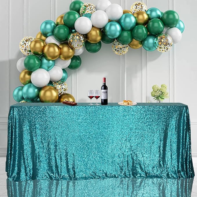 SquarePie Sequin Tablecloth 50 x 72 Inch Teal Sparkly Table Linen for Wedding Party