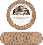 Defined Deco Woven Placemats Set of 10,12" Round Rattan Placemats,Natural Hand-Woven Water Hyacinth Placemats,Farmhouse Weave Place Mats,Rustic Braided Wicker Table Mats for Dining Table,Home,Wedding.