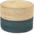 REDEARTH · Cylindrical Pouf Foot Stool Ottoman - Jute Braided Pouffe Poof Accent Sitting Footrest for Living Room, Bedroom, Nursery, Patio, Lounge & Other Rooms (Natural Teal, 18"x18"x14")