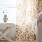 Sutuo Home Boho Curtains 63 Inches Length for Bedroom Living Room, Printed Moroccan Cotton Linen Rod Pocket Rustic Farmhouse Bohemian Tassels Window Treatment, 1 Panel 59" W x 63" L, Brown Damask