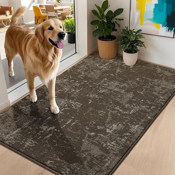 BEQHAUSE Dirt Trapper Door Mat 32"x48" Non-Slip Door Mats Washable Entryway Rugs Stain Resistant Doormat Absorbent Welcome Floor Mat for Front Back Door, Muddy Wet Shoes & Paws,Brown