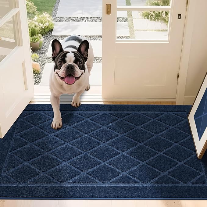 JSEI Dirt Trapper Door Mat 36"x60", Non-Slip Washable Entryway Mats, Dog Door Mat, Stain Resistant and Absorbent Floor Mats, Low Profile Welcome Mat for Front Back Door, Navy Blue