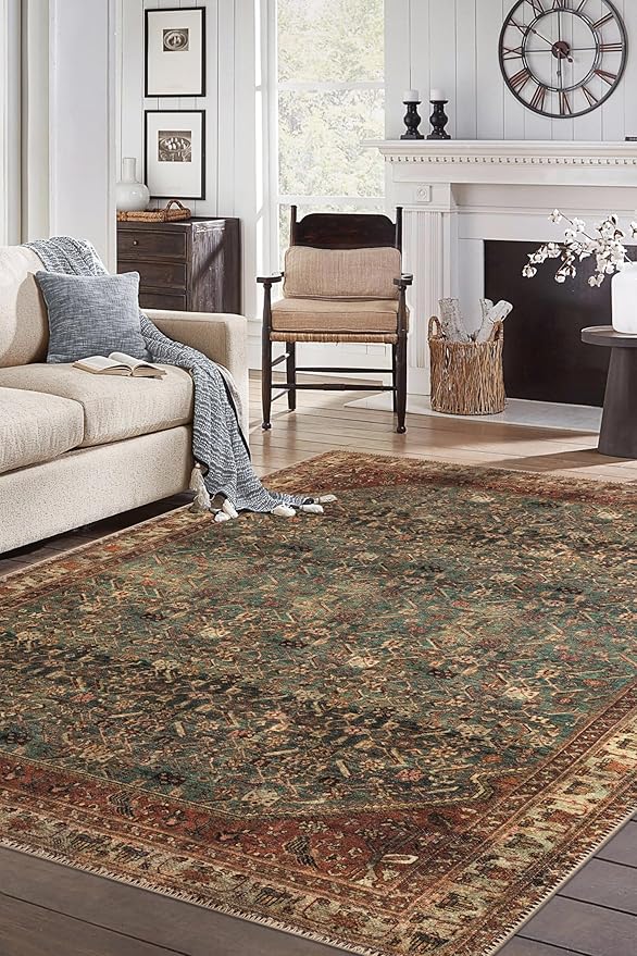 Keen Home Design 4x6 Rug - Machine Washable Area Rug with Non-Slip Backing, Ideal for Living Room, Dining Room, Bedroom - Vintage, Easy Clean, Durable, Low Pile Rug - (4' x 6')