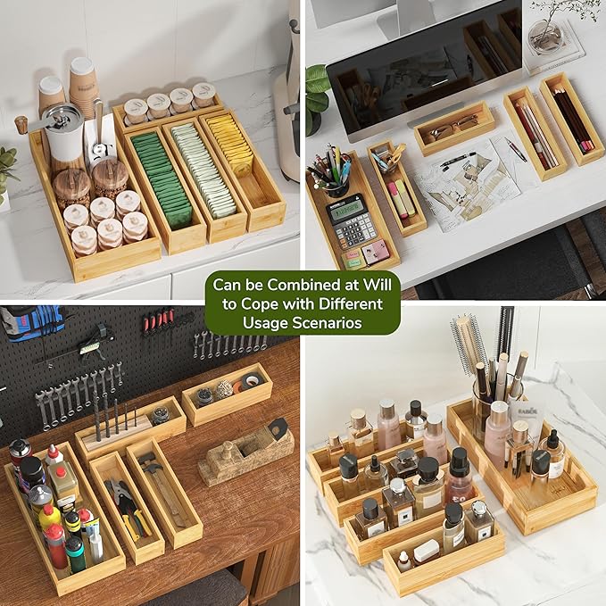 BAMEOS Utensil Drawer Organizer, 5 Slots Silverware Organizers for Kitchen Drawers, Bamboo Flatware Organizer for Knives Cutlery Spoons Forks (Natural)