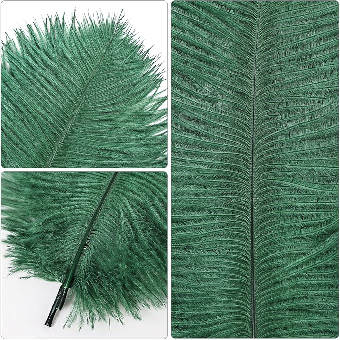 THARAHT Blackish Green Ostrich Feathers 24pcs Natural Bulk 8-10Inch 20cm-25cm for Crafts Wedding Party Centerpieces Mardi Gras Decoration Feather