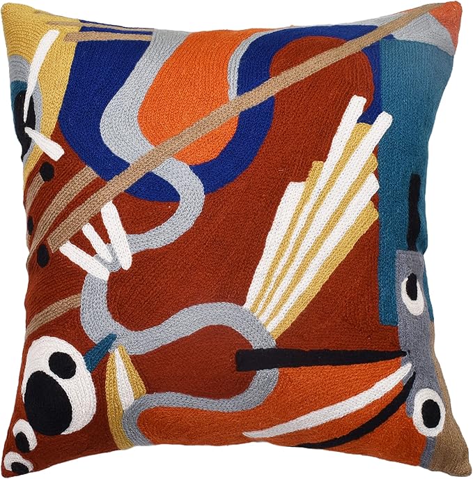 Kandinsky Modern Throw Pillow Cover - Red Intuitive | Abstract Pillow | Modern Couch Pillow| Contemporary Pillows | Outdoor Pillow | Mid Century Chair Cushions | Handmade Wool Size 18x18