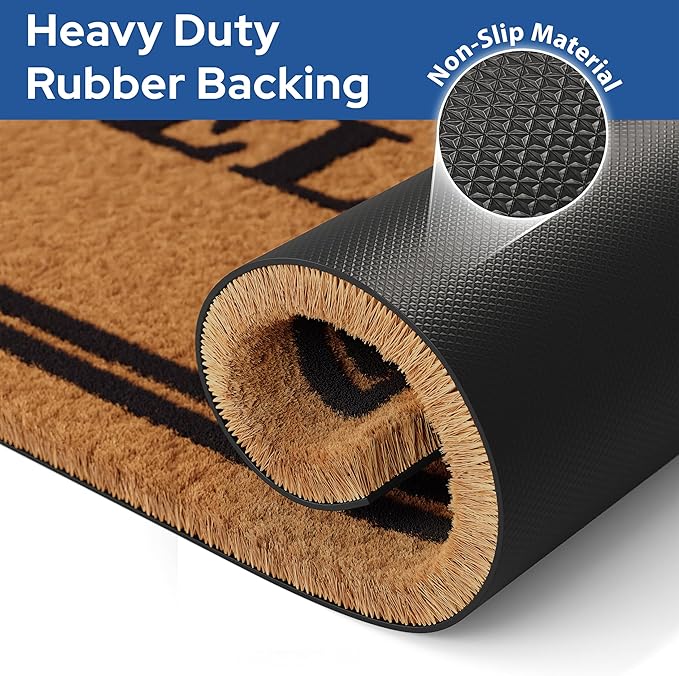 Barnyard Designs Natural Coco Coir Heavy Duty Backing Doormat - Large Cute Non-Slip Front Door Welcome Mat for Outside Entrance or Porch Entry, Brown (24x36, Welcome)