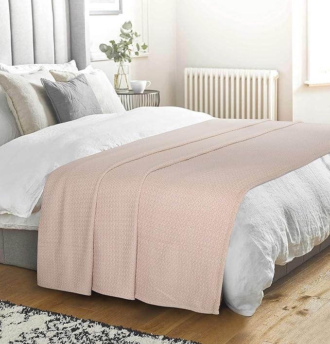 Elvana Home 100% Cotton Bed Blanket, Breathable Bed Blanket Twin Size, Cotton Thermal Blankets Twin, Perfect for Layering Any Bed for All Season, Beige