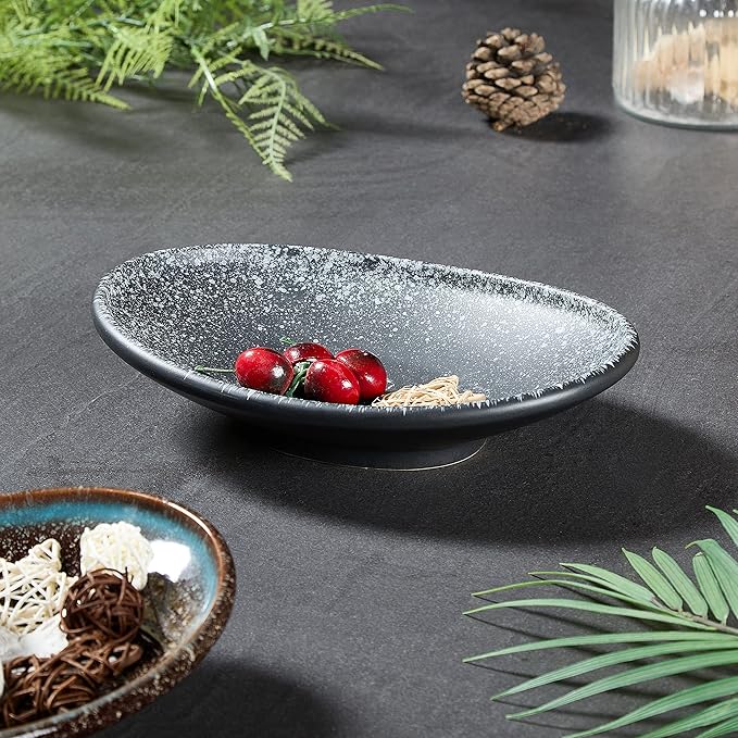 Oval Ceramic Decorative Bowl, Key Dish for Entryway Table, Small Home Decor Accent, Trinket Tray for Office Home Decor Gift (10'' Snowflake Gray without Glaze Layer)