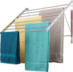 Smartsome | Wall Mounted | Clothes Drying Rack| 22" Wide |15 Linear Feet Capacity | 8 Smooth Round Stainless Steel Rods | 60 lb Capacity | Fully Assembled | Compact Sturdy Space-Saving Design