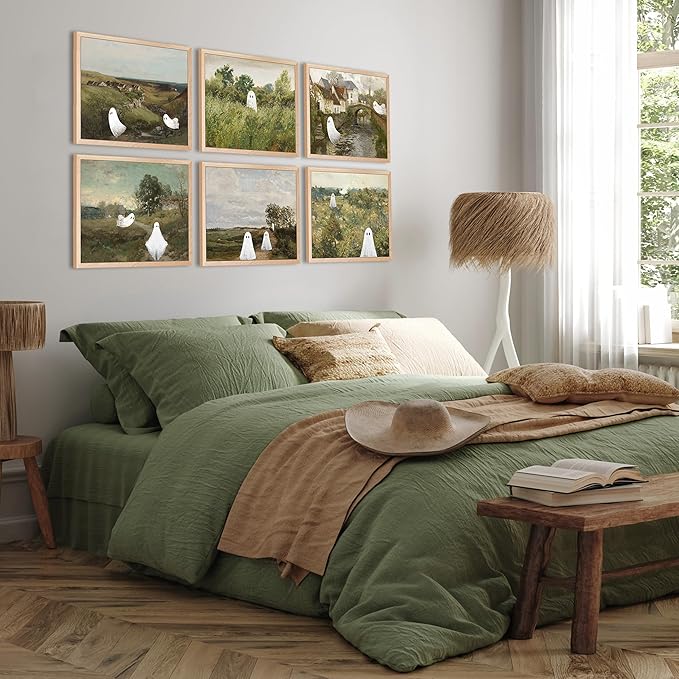 LANCHI95 6 Pcs 8x10 In Halloween Wall Art Prints, Vintage Witch Posters, Cute Ghost Pictures for Bedroom Decor (UNFRAMED)