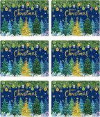 Christmas Pine Trees Placemats Set of 6 Plastic Table Mats Xmas Ball Ornaments Snowflakes Place Mats Holiday Pine Trees Winter Table Decoration for Indoor Outdoor Party Kitchen Dining