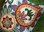 Daisy Floral Pillow Cover Teal Flower Pillowcase Flowery Outdoor Cushion Suzani Accent Pillowsham Flower Floral Chair Cushion Hand Embroidered Cushions Wool Size 18x18