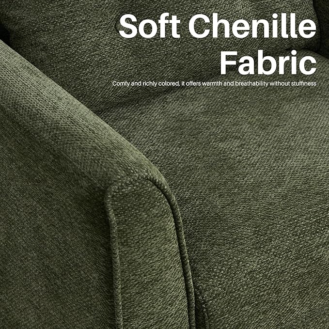 Modern Accent Chair with Wooden Legs Plush Fabric Armchair Cozy Reading Chair for Living Room, Bedroom, Study (Green Armchair)